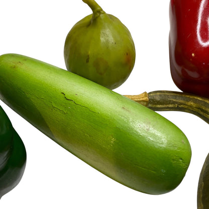 Assorted Lot of 5 Faux Vegetables Plastic Wooden Cucumber Squash Pepper