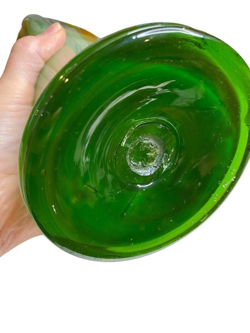 MidCentury Art Glass Sculpture Handblown Green 15" Maexsa Style