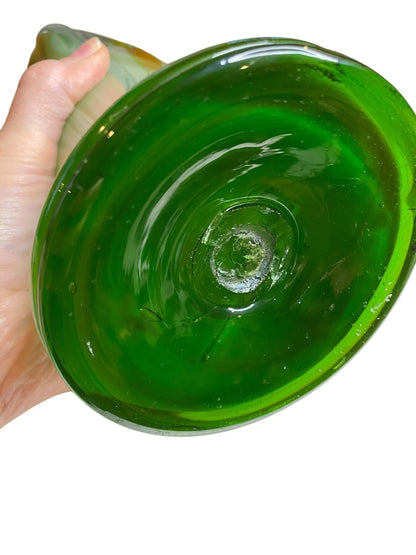 MidCentury Art Glass Sculpture Handblown Green 15" Maexsa Style