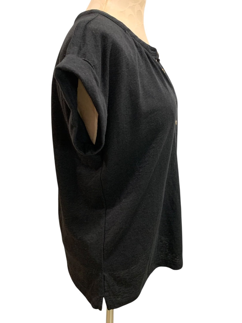 XS Loft Womens Black Henley Style Black Short Sleeve Tshirt
