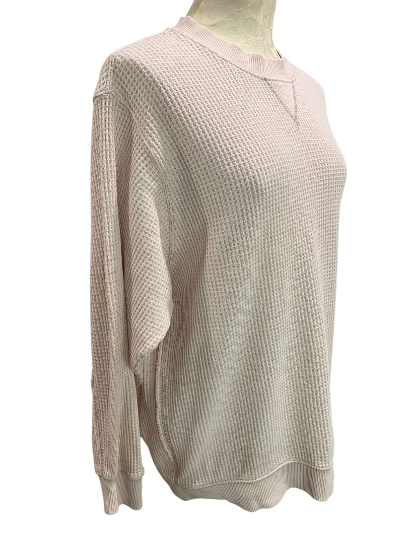 XS Aerie Womens Pink Oversize Thermal Sweatshirt Crewneck Pullover