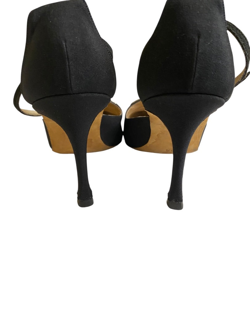 Size 39.5 Manolo Blahnik Vintage Black Rhinestone Buckle Heels 3"