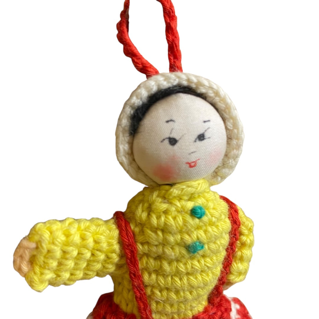 Vintage Amigurumi Japanese Crochet Doll 3" Silk Face Yellow