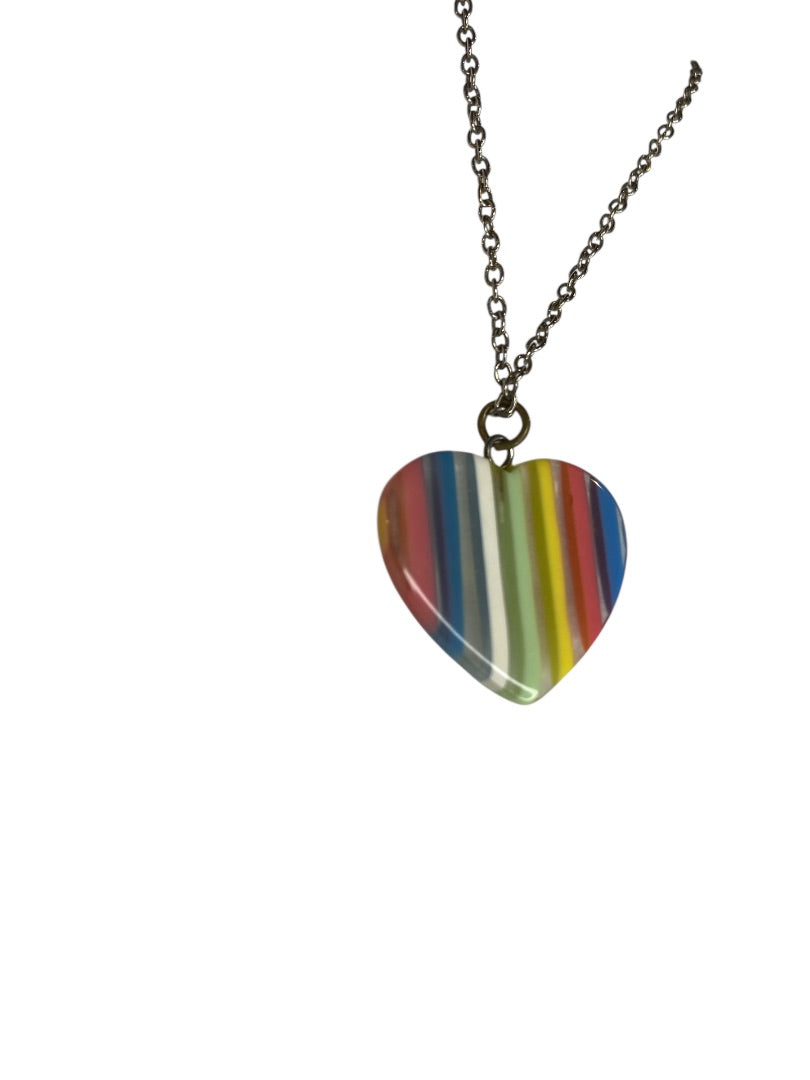 Vintage Heart Necklace 16" Chain 24mm Acrylic Pendant Spring Clasp