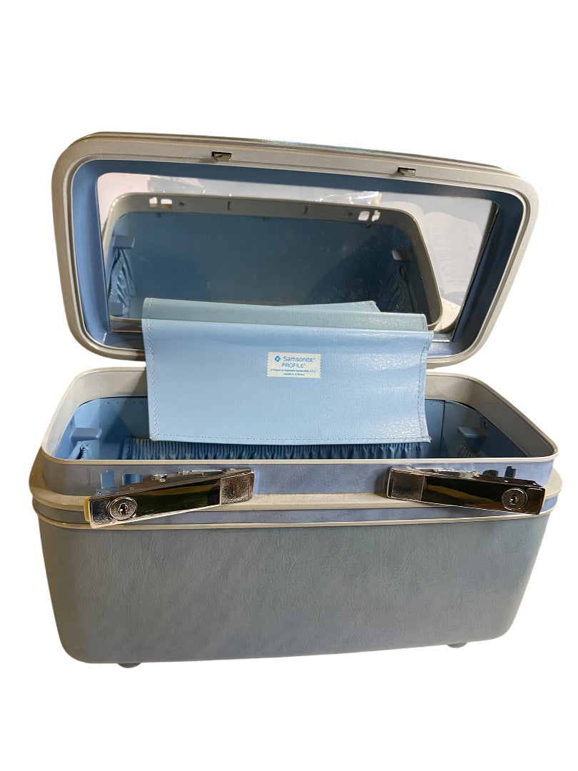 Vintage Samsonite Sky Blue Train Travel Case Mirror Travel Organizer