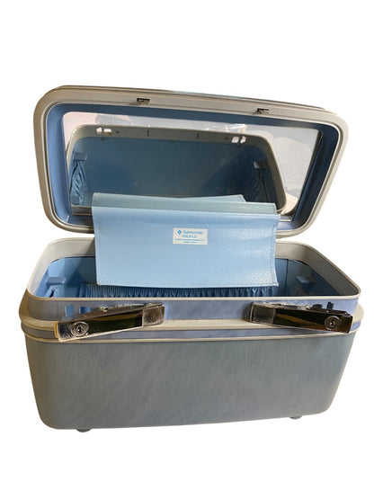 Vintage Samsonite Sky Blue Train Travel Case Mirror Travel Organizer