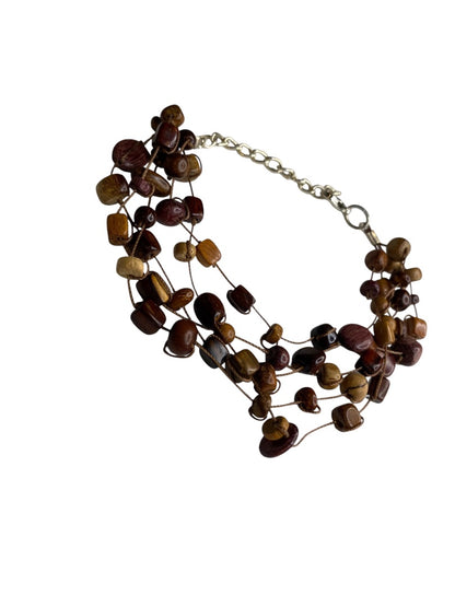 Wooden Beaded String Multistrand Bracelet 8-9" Lobster Clasp
