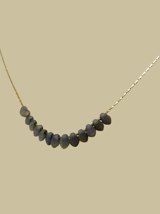 Goldtone and Gray Green Stone Delicate 15" Necklace Spring Clasp