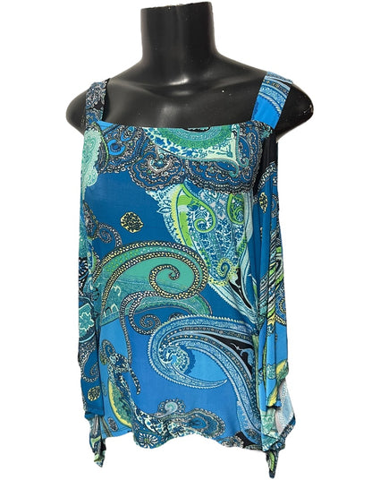 Medium Ariella Floral Cold Shoulder Womens Top Blue Green