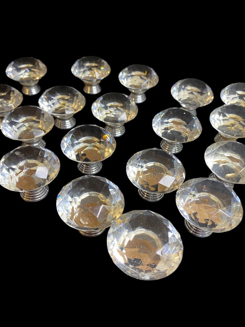 Set of 18 Clear Crystal Silvertone Drawer Knob Pulls Floral 40mm 1.6"