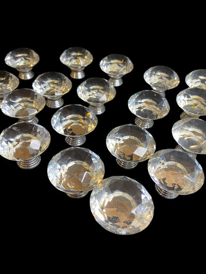 Set of 18 Clear Crystal Silvertone Drawer Knob Pulls Floral 40mm 1.6"