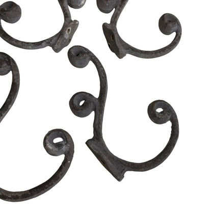 Set of 4 Hat Coat Hooks Vintage Scrolled Design Distressed Wall Hanging
