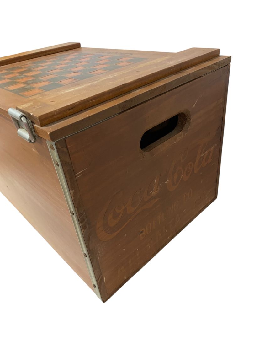 1990s Wooden Coca-Cola Coke Checkers Hinged Crate Box with Checkers