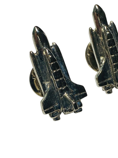 Pair of Vintage Space Shuttle Silvertone Lapel Pins Butterfly Back 1.25"