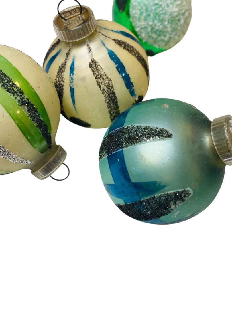Vintage West Germany Glass Christmas Ornaments 2" Blue Green