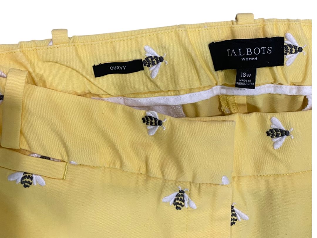 Size 18W Talbots Woman Curvy Yellow Embroidered Bumblebee Chino Pants