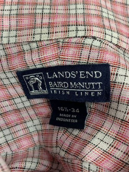 16.5 - 34 Lands End Baird McNutt Mens Irish Linen Button Down Shirt Pink Plaid