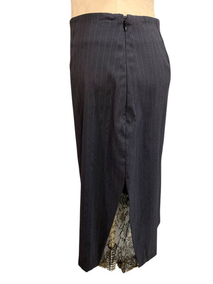 Size 38 Marcel Marongiu Skirt Suit Jacket Pinstripe Lace Trim France