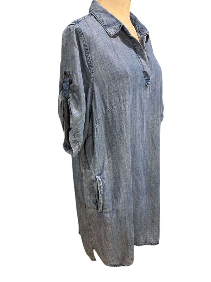 Size 1X Velvet Heart Jean Denim Shift Dress Pockets Short Sleeve