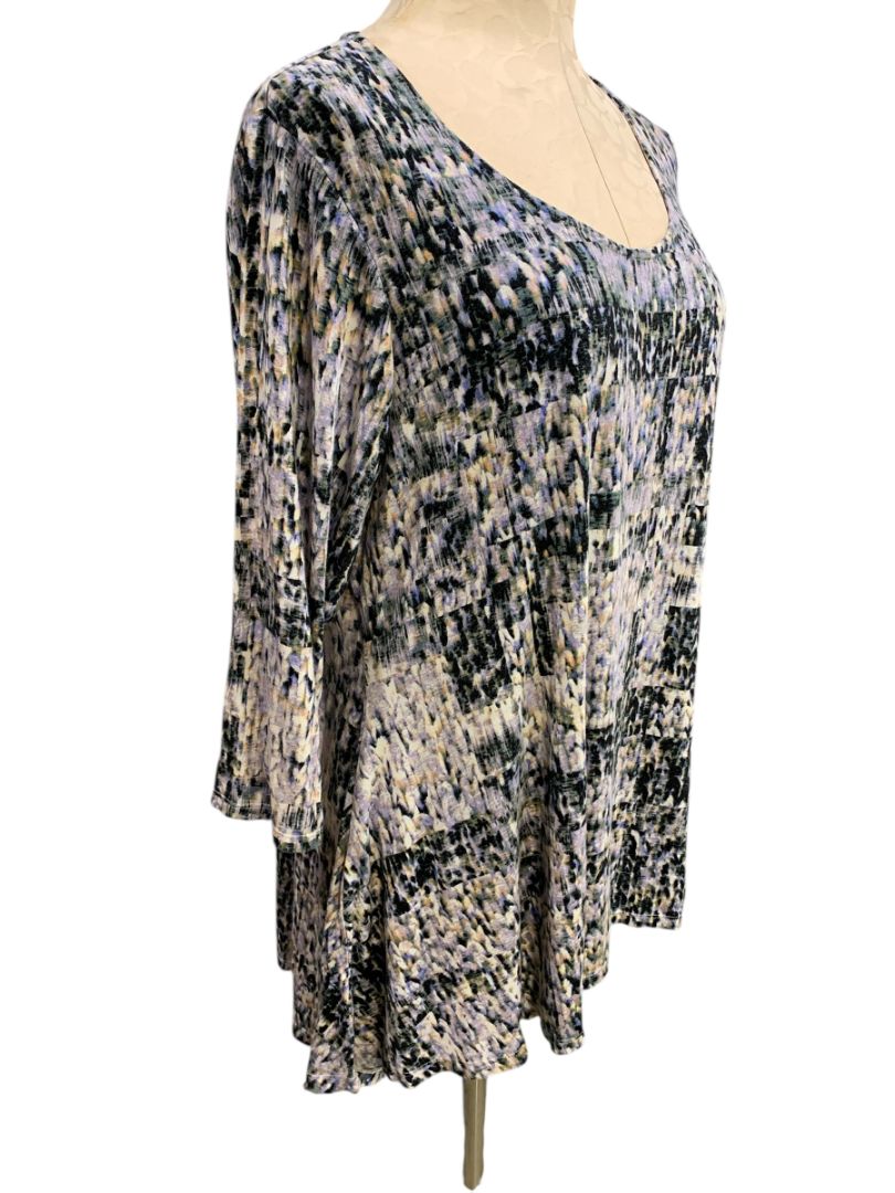 Size 1X Rose & Olive Womens Print Scoop Neck Tunic 3/4 Sleeve