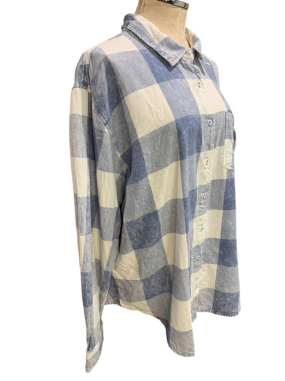 XL Berkley Jensen Womens Blue White Casual Button Up Shirt