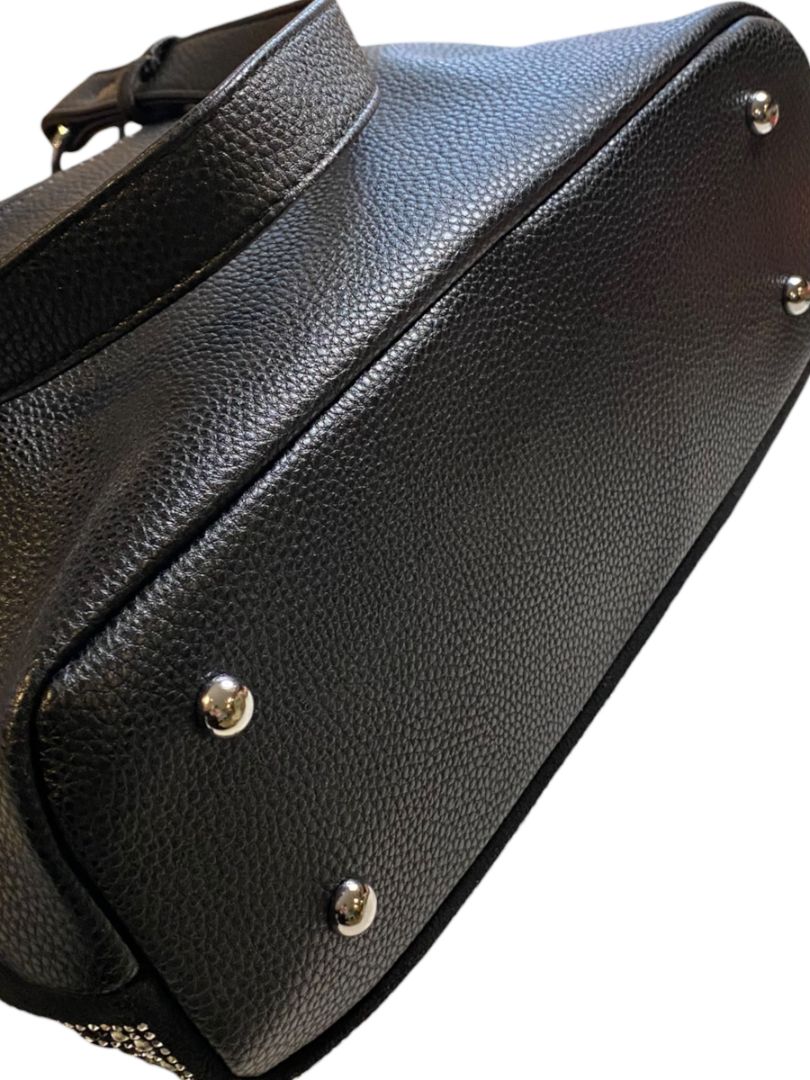 New Black Handbag Tote Rhinestone Bling Detachable Shoulder Strap