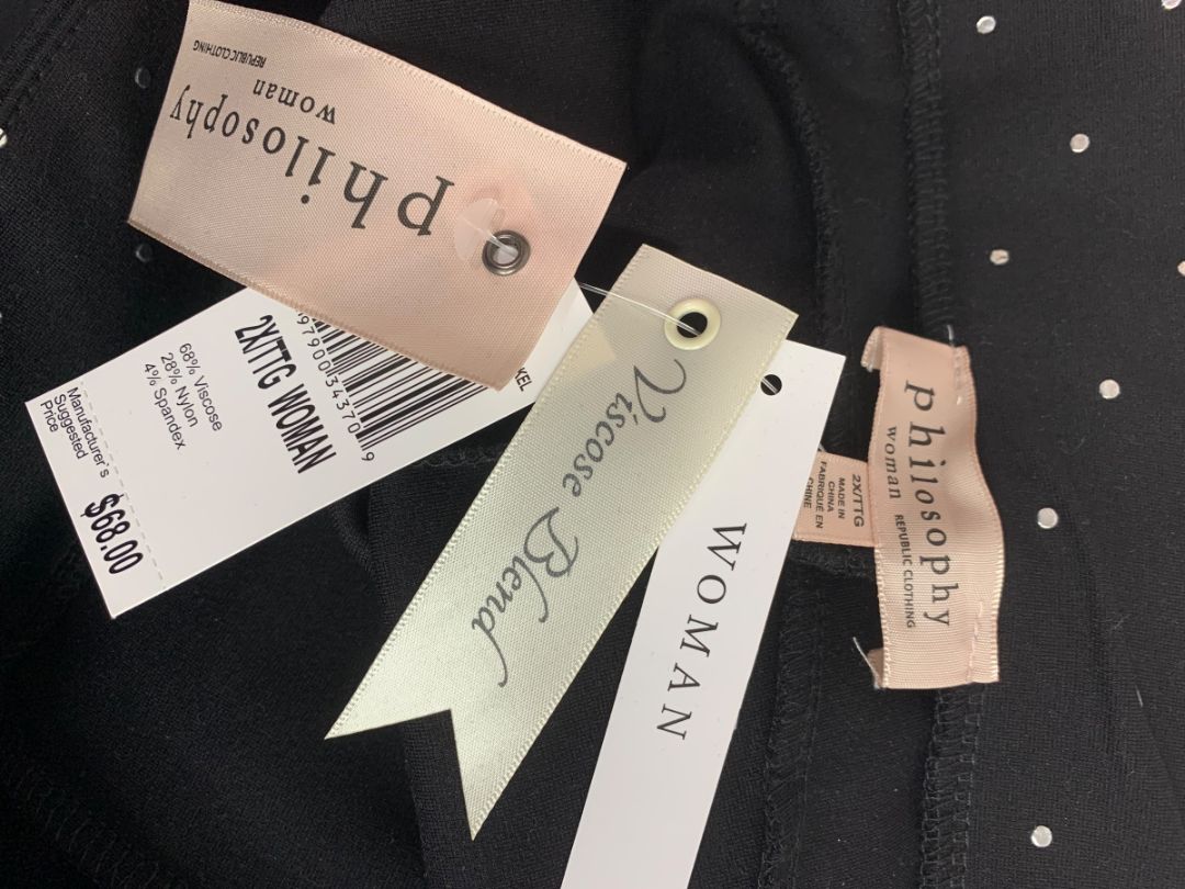 Size 2X Philosophy Womens New Ponte Knit Leggings Black Silver Dots