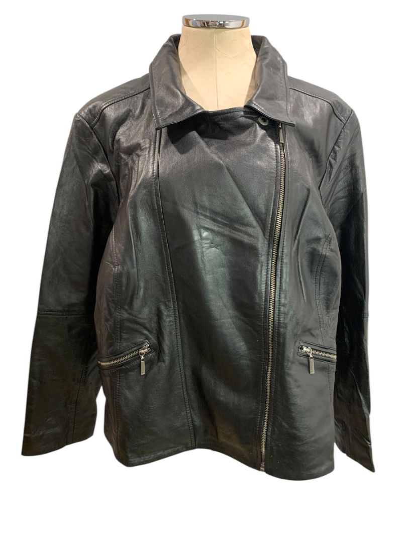 Size 22W Jessica London Womens Black Leather Moto Jacket
