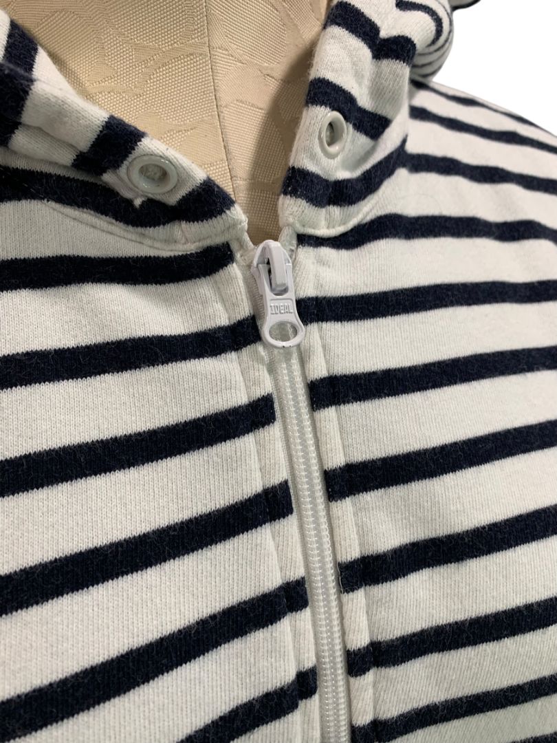 Size XL T by Talbots Womens Zip Up Hoodie Sweatshirt Navy Blue White Stripe