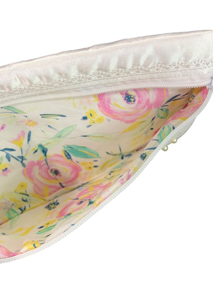 White Satin Bridal Wristlet Wallet Purse 7" x 4.75" New