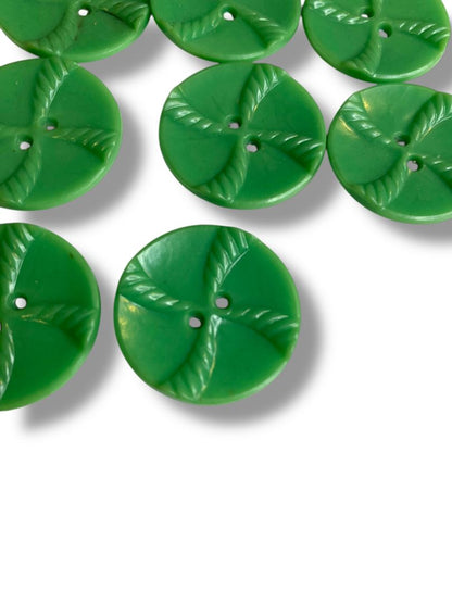 Lot of 11 Green Midcentury Buttons Acrylic Rope Design 1" (27mm)