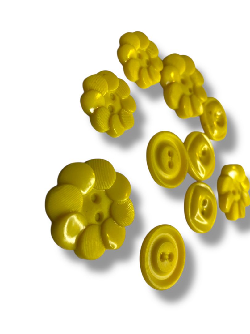 Lot of 10 Yellow Assorted Midcentury Buttons Acrylic Sunshine Yellow