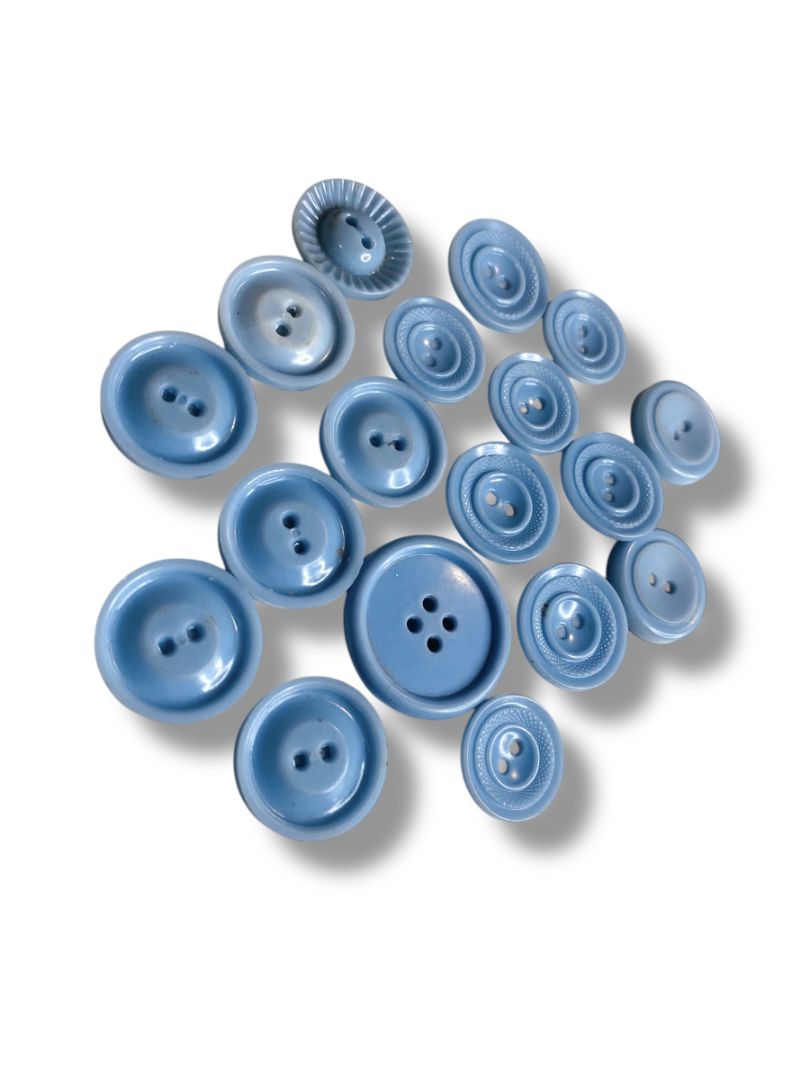 Lot of 18 Midcentury Buttons Plastic Assorted Light Blue