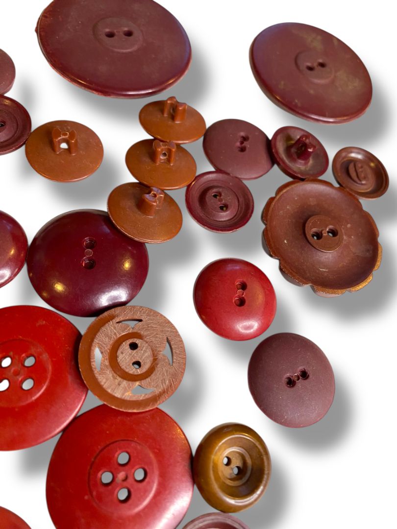 Lot of 36 Midcentury Buttons Assorted Burgundy Brown Styles Craft Sew