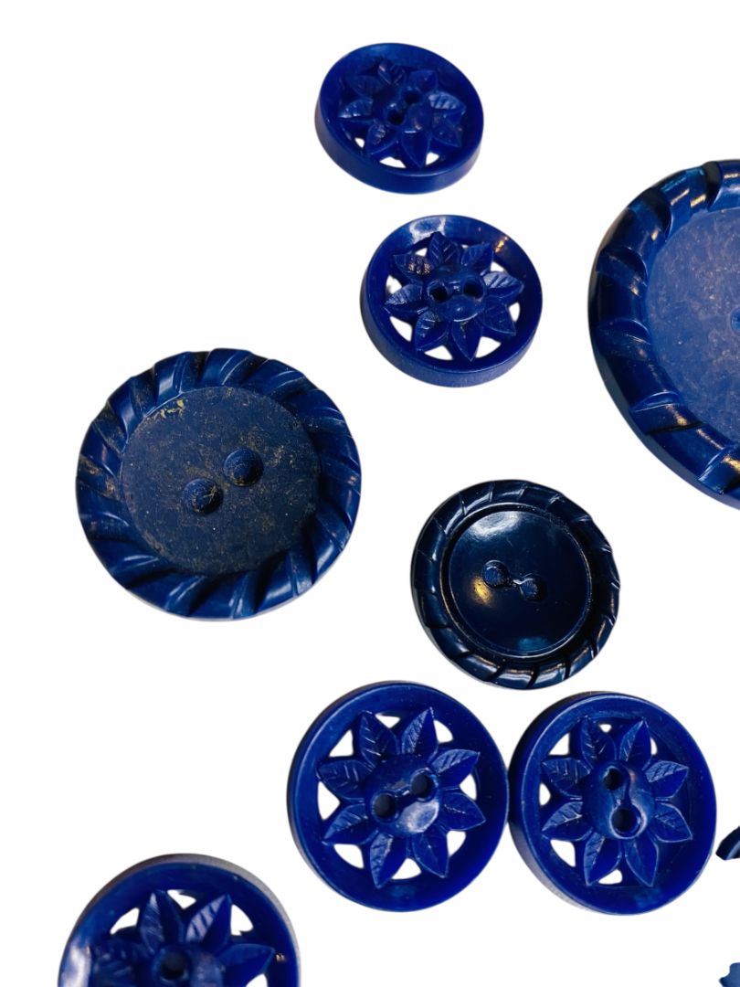 Lot of 10 Midcentury Plastic Buttons Assorted Dark Blue Craft Sew