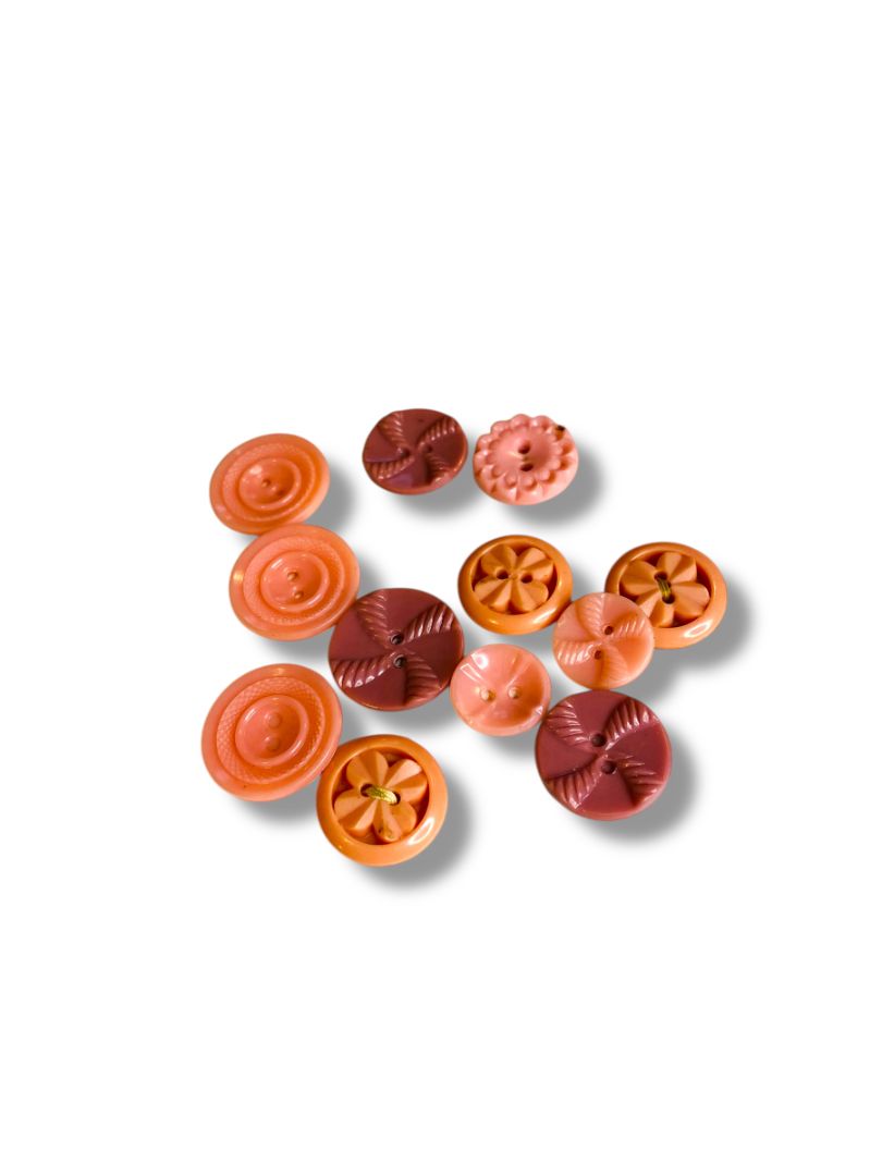 Lot of 12 Midcentury Plastic Buttons Assorted Pink Craft Sew