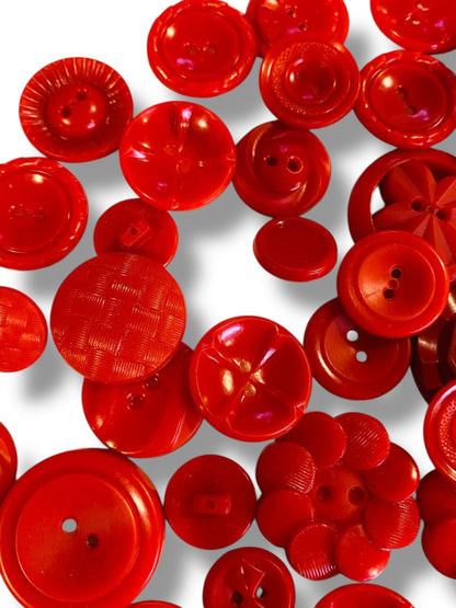 Lot of 74 Midcentury Red Plastic Buttons Assorted Shapes Sizes Craft Sew