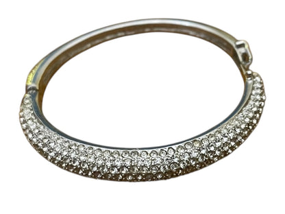 Christian Dior Silvertone Hinged Bangle Bracelet Crystal Pave Hallmarked