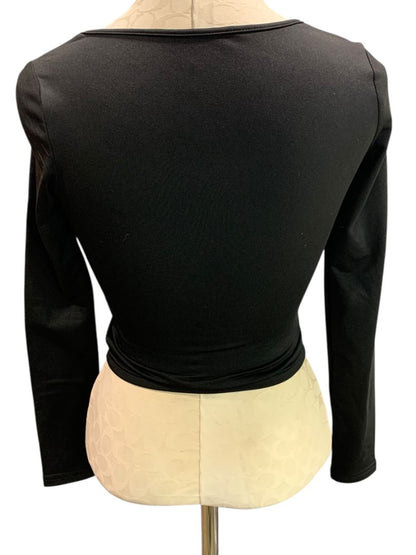 Size XS Black Scoop Neck Fitted Crop Long Sleeve Womens Shirt Fleecey Lining