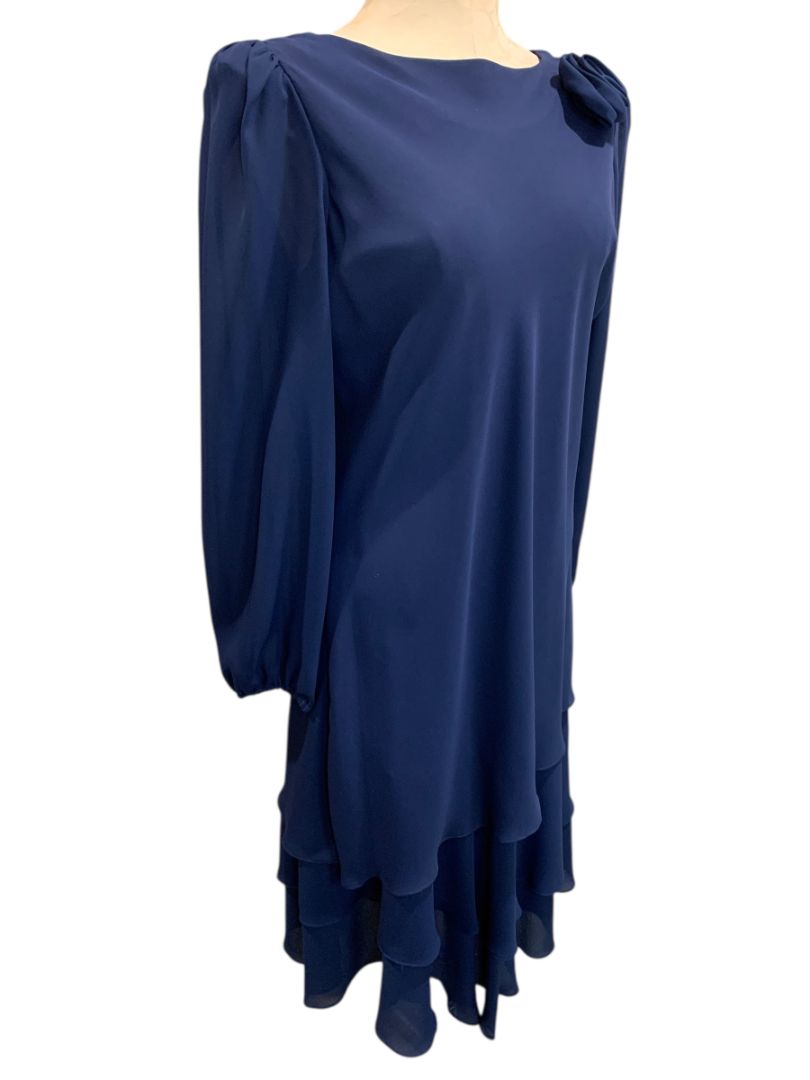 Medium After Dark Vintage Navy Blue Dress Shoulder Pads Rosette