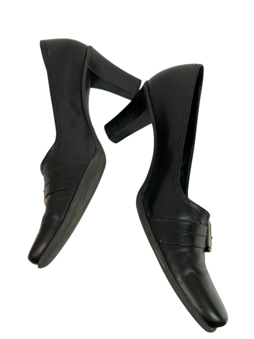 Size 7.5 Franco Sarto Womens Leather Silvertone Buckle 2.5" Block Heel