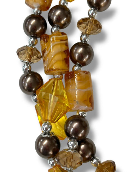 Amber Color Multistrand Acrylic Beaded Necklace Earring Set New