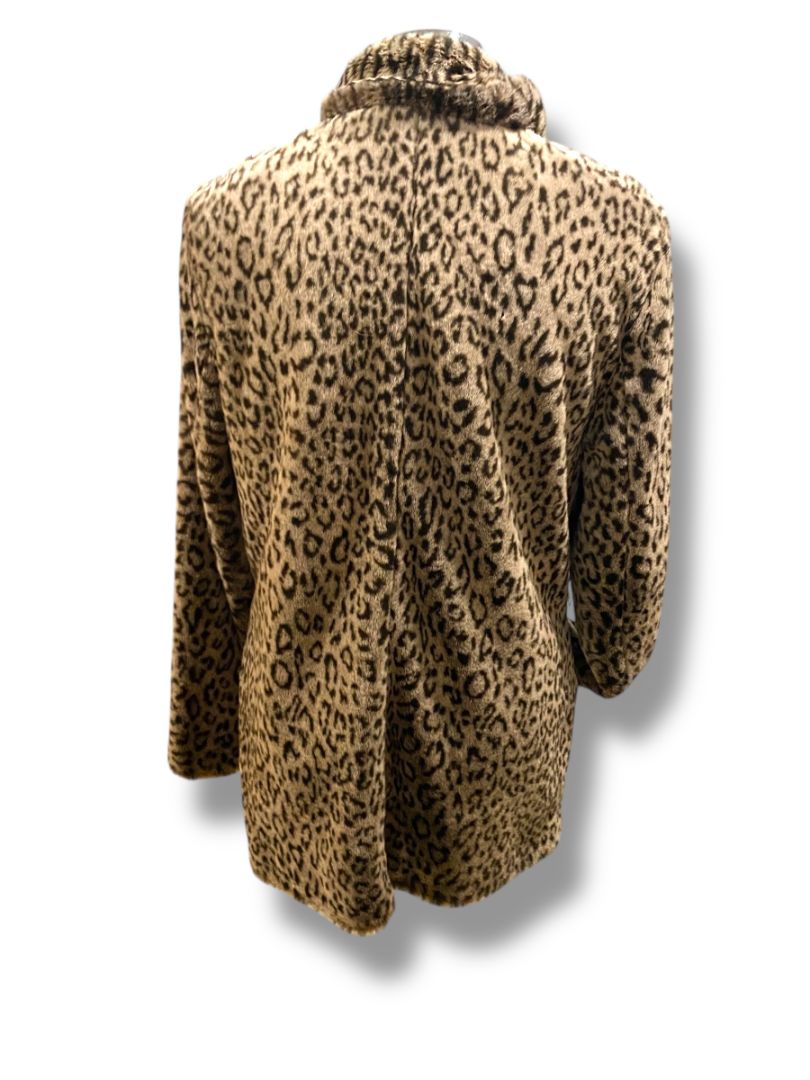 Size Medium Calvin Klein Womens Faux Fur Plush Animal Print Coat Pockets