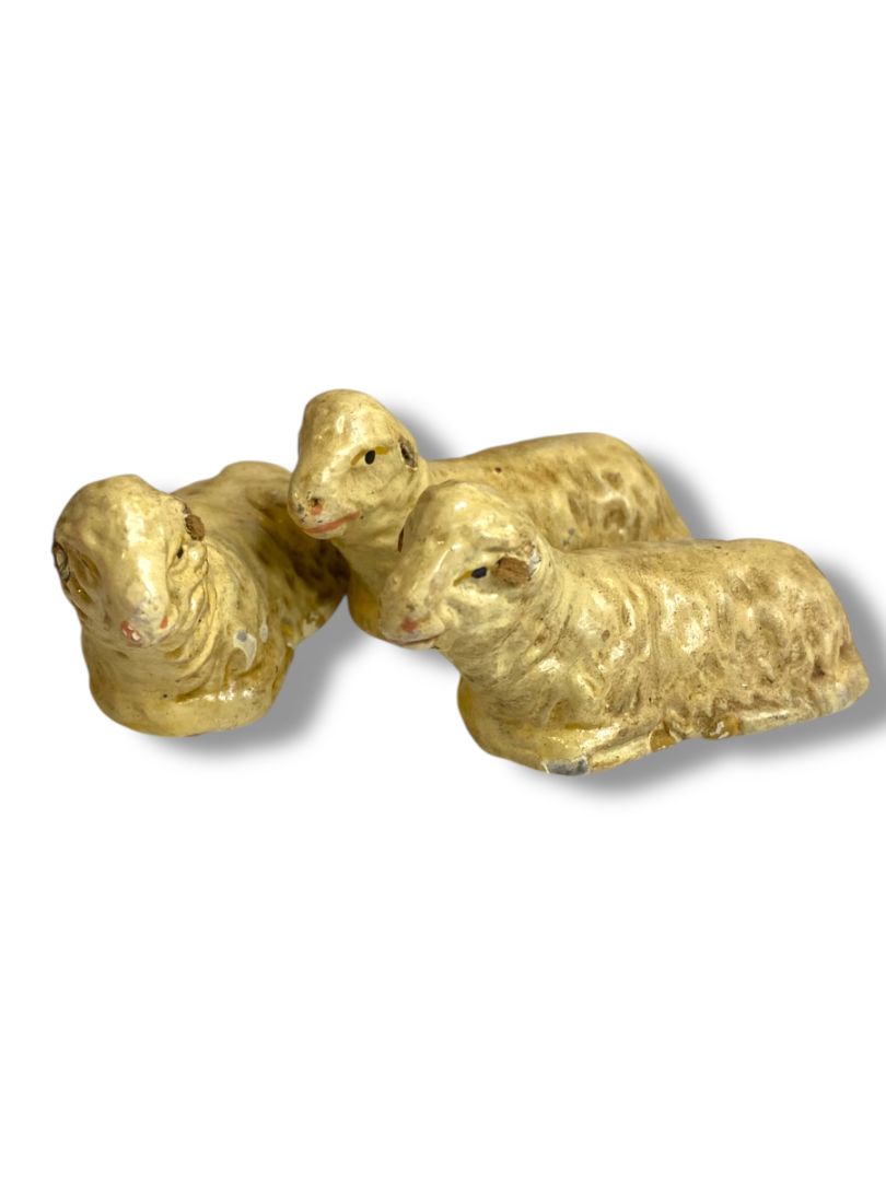 Vintage Three Sheep Hollow Plaster Nativity Figurine Western Germany 1.5" High