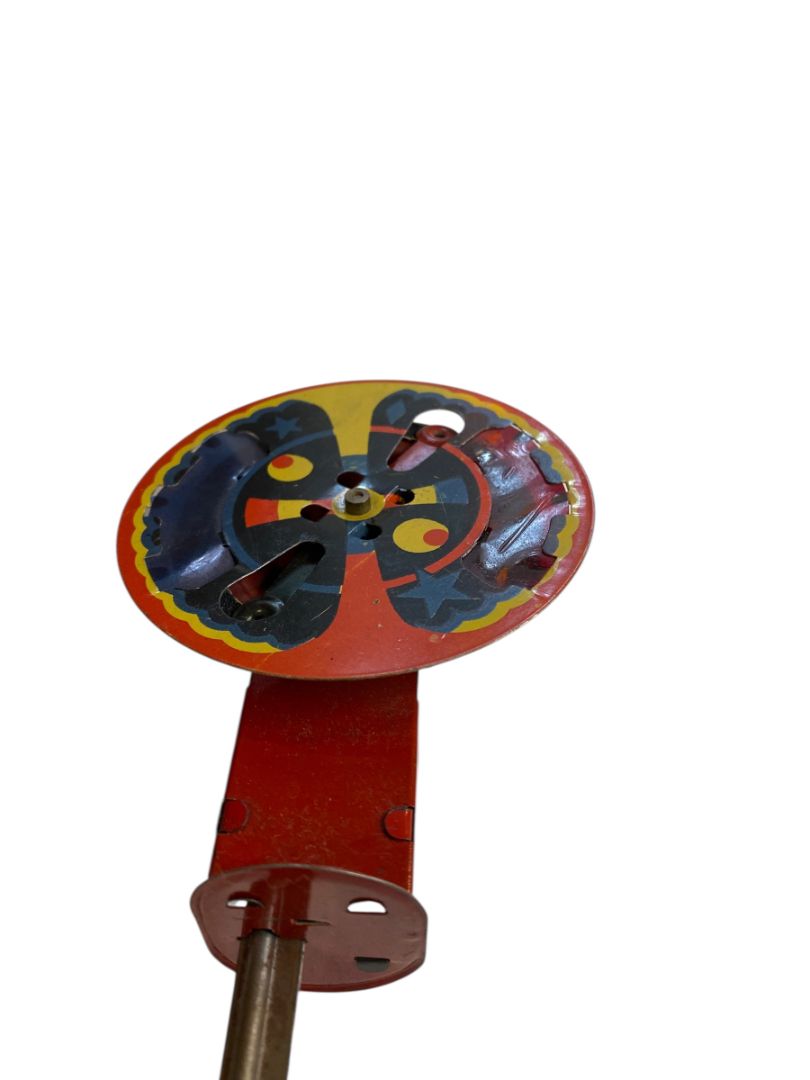 1950s Tin Friction Sparkler Push Toy Red 6" Vintage Lithograph