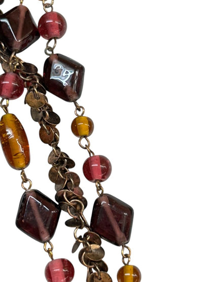 Copper Color Necklace 38" Copper Collar Medallions Orange Purple Beads