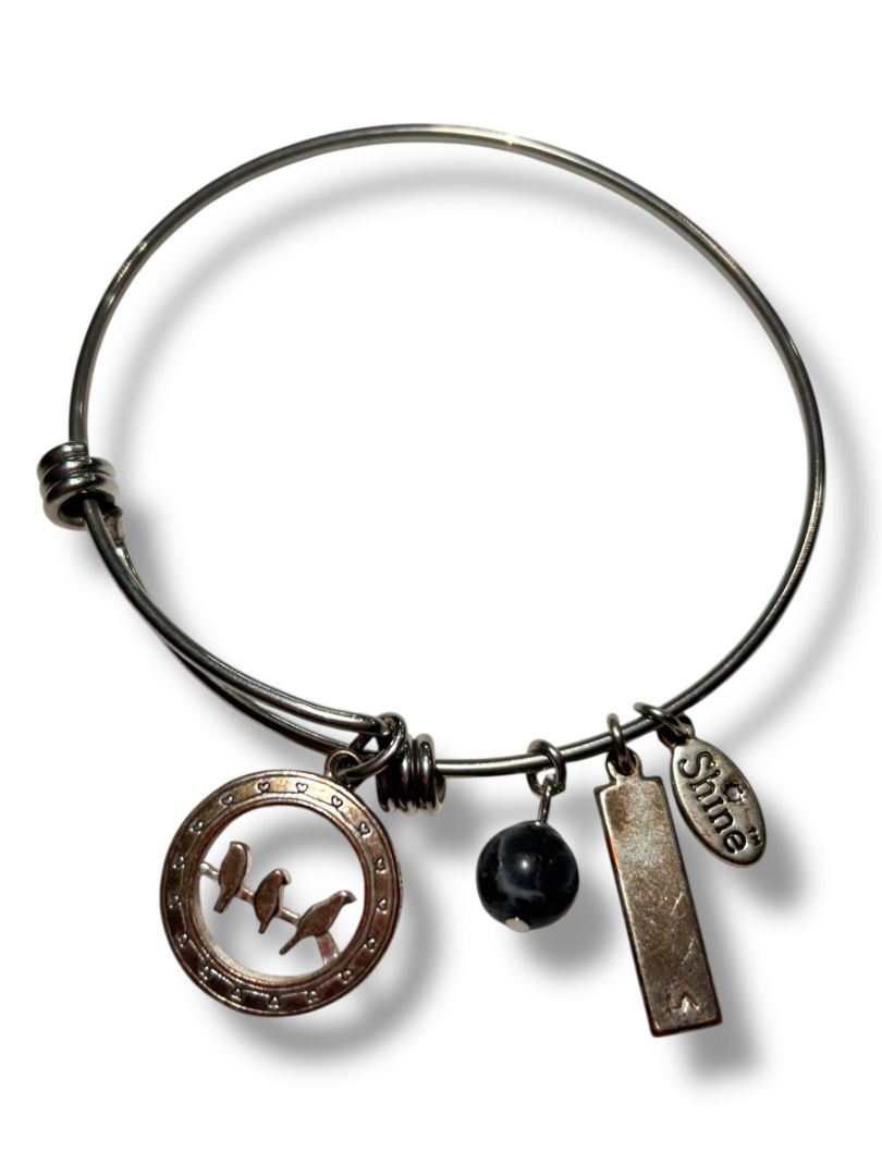 Silvertone Adjustable Bangle Bracelet Charms "Friends Forever"