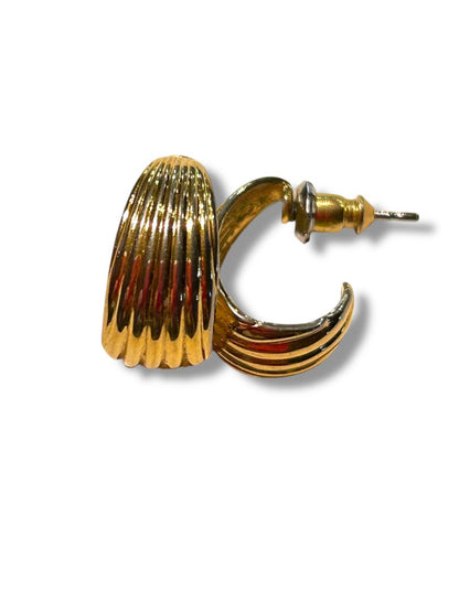 Goldtone Post Pierced Earrings Hoop Textured .5" Drop