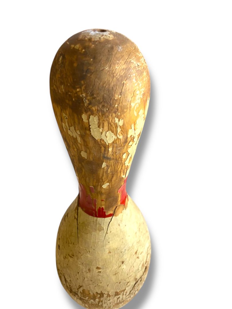 1950s Bowling Pin 15.5" Turned Wood Chippy Sports Room Decor