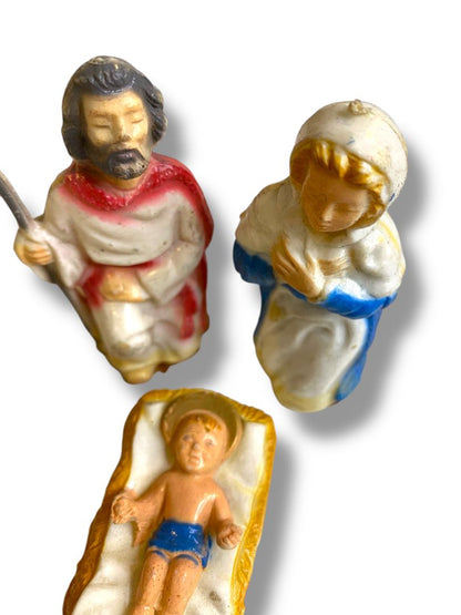 Vintage Plastic Nativity Figurines Mary Joseph Jesus 3"